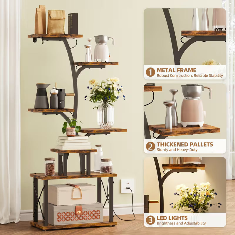 Wood Vertical Shelving Unit – Space‑Saving Standing Storage Shelf with Multi‑Tier Cubby Design (Natural Wood)