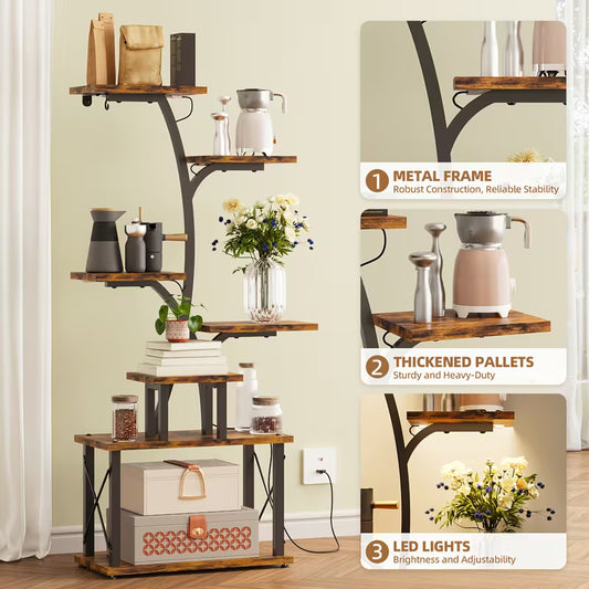 Wood Vertical Shelving Unit – Space‑Saving Standing Storage Shelf with Multi‑Tier Cubby Design (Natural Wood)