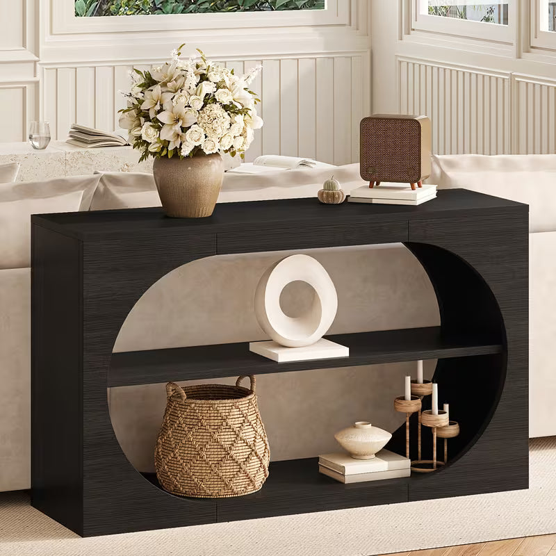 55.13" Rustic Farmhouse Foyer Table – Narrow Double‑Layer Storage