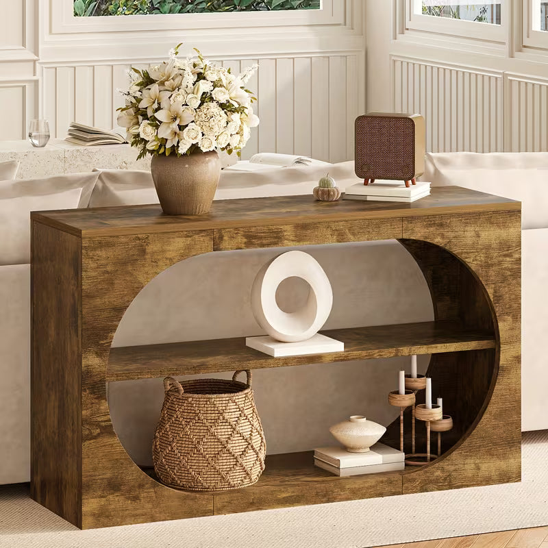 55.13" Rustic Farmhouse Foyer Table – Narrow Double‑Layer Storage