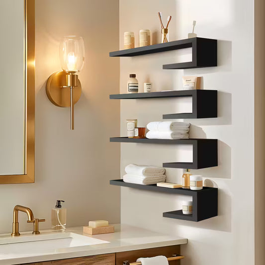 4‑Piece Modern Floating Shelf Set – 15.75" Wall‑Mounted Shelves for Home Storage & Décor (Black / White)