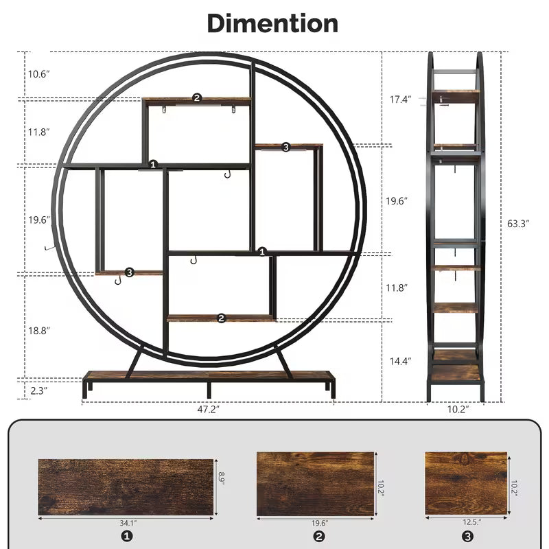 63" Indoor Plant Stand with 5 LED Light Strips – Full‑Moon Round Metal Tiered Shelf for Plant Growing (Black)