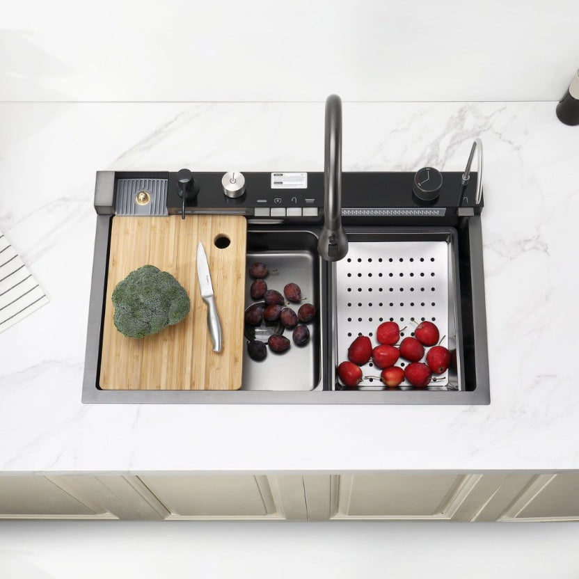 Pull-out Facuet Single Bowl Sink Kitchen Vegetable Sink 304 Whale Waterfall Sink Stainless Steel Dish Sink Vegetable Sink Household Vegetable Washing Basin