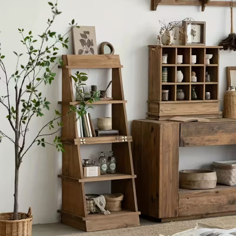 4‑Tier Ladder Bookshelf – Heavy‑Duty Foldable Wood Bookcase with Freestanding or Wall‑Mount Corner Design