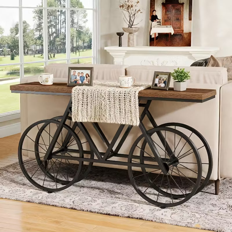 70.9" Rustic Farmhouse Console Table – Bicycle Metal Base