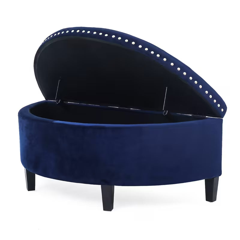 43.5" Velvet Half‑Moon Storage Bench with Tufting, Rivet Trim & Hardwood Frame (Multiple Colors)
