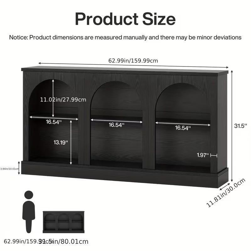 63‑Inch Farmhouse Console Table with 3‑Tier Storage & Arch Cutouts