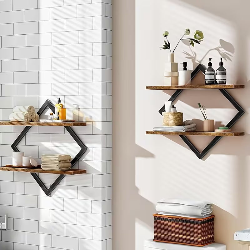 Floating Shelves – Set of 2 Two‑Tier Wall‑Mounted Shelves for Living Room, Bedroom, Kitchen & Office (Country Brown)