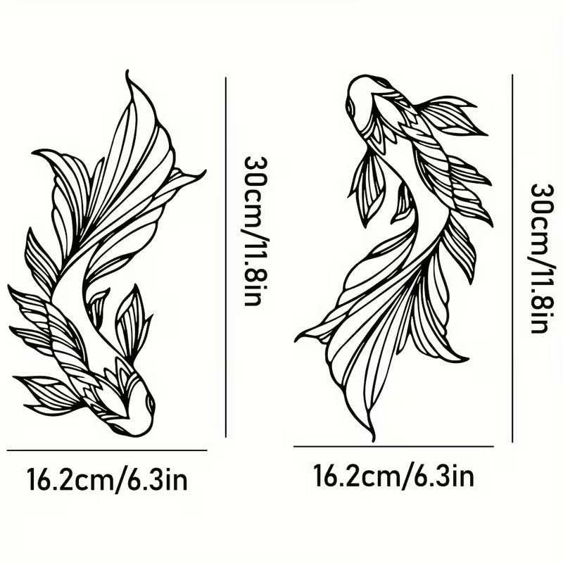 2‑Piece Koi Fish Metal Wall Art – Minimalist Line Art Feng Shui Decor for Living Room & Home