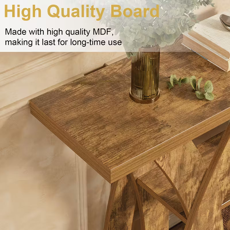 55" Rustic Farmhouse Console Table – X‑Leg Design, 2‑Tier Storage Shelf