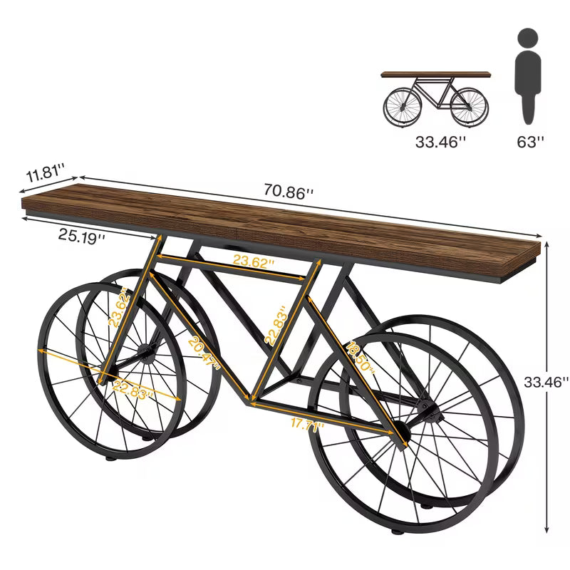70.9" Rustic Farmhouse Console Table – Bicycle Metal Base