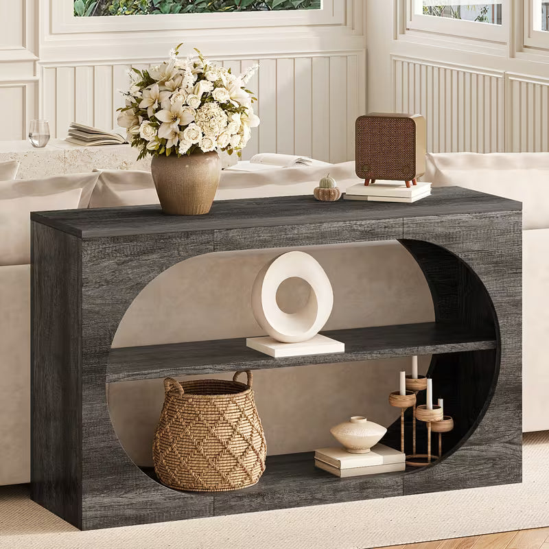 55.13" Rustic Farmhouse Foyer Table – Narrow Double‑Layer Storage