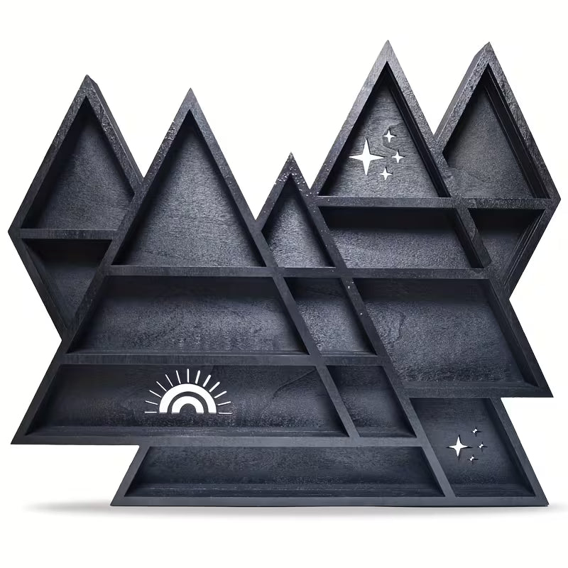 Bohemian Mountain‑Shaped Floating Shelf – Multi‑Compartment Wall Display for Crystals, Trinkets & Décor (Artificial Wood)