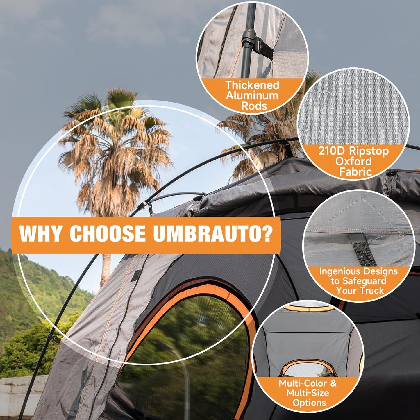 Truck Bed Tent Fits 5.5-5.8ft Truck Bed Easy Setup For Camping, 3000mm Waterproof Pickup Truck Tent For 2 Person