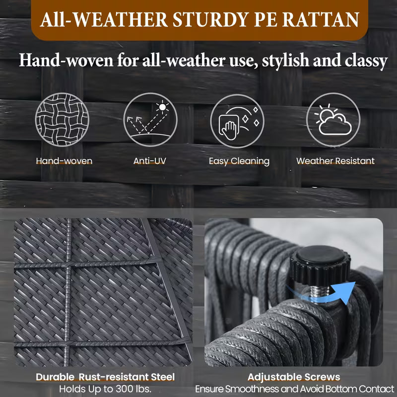 Round Outdoor Daybed with Retractable Canopy – Wicker Rattan Sectional Sofa Set with Cushions (White/Blue)