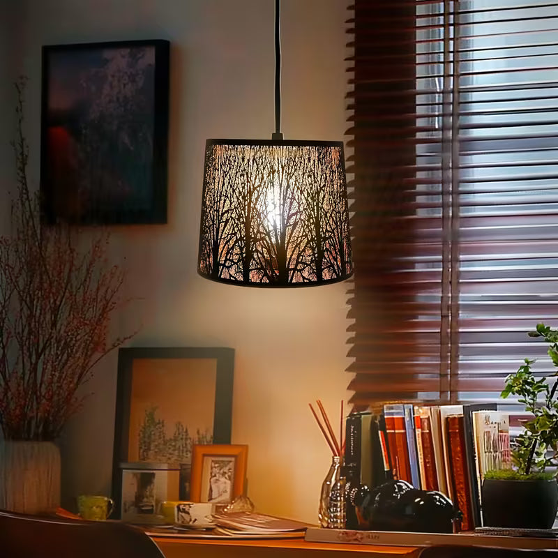 Tree of Life Drum Lampshade – 10x12x8" Etched Metal Shade for Table & Floor Lamps (Spider Fitter)