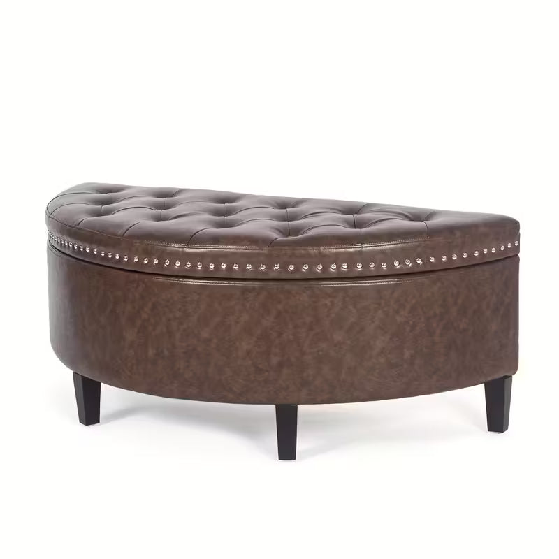 43.5" Velvet Half‑Moon Storage Bench with Tufting, Rivet Trim & Hardwood Frame (Multiple Colors)