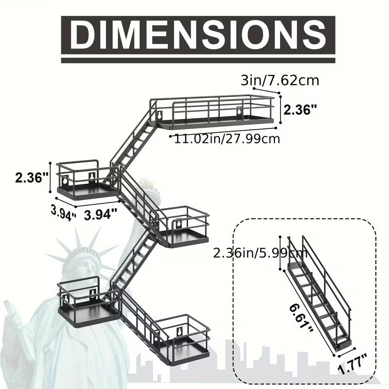 5‑Layer Metal Escape Wall Rack – Floating Fire‑Escape Style Display Shelf with Basket (Black / White)