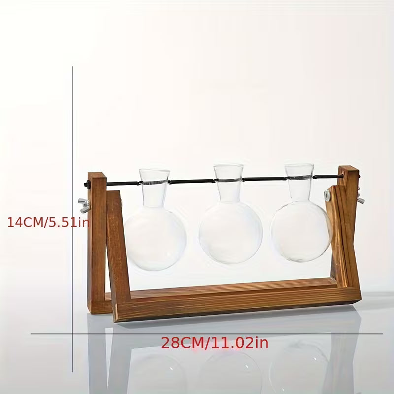 Plant Propagation Station – Wooden Stand with 3 Glass Bulb Vases for Hydroponic Plants & Home Décor