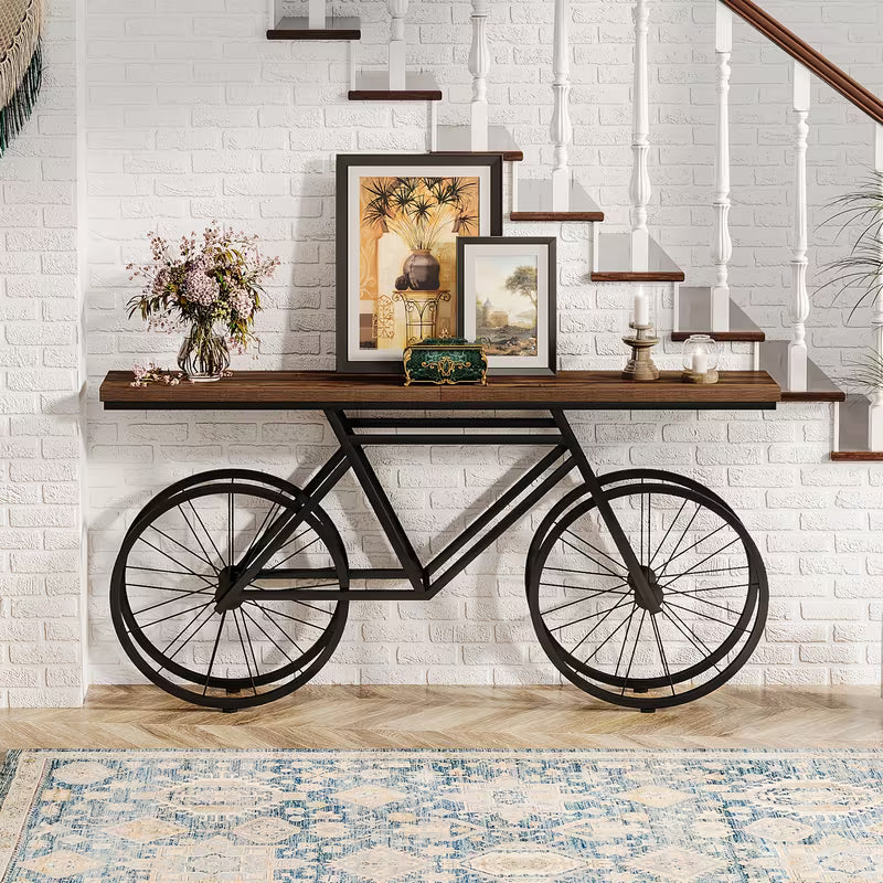 70.9" Rustic Farmhouse Console Table – Bicycle Metal Base
