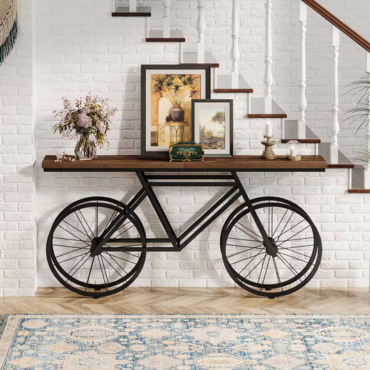 70.9" Rustic Farmhouse Console Table – Bicycle Metal Base