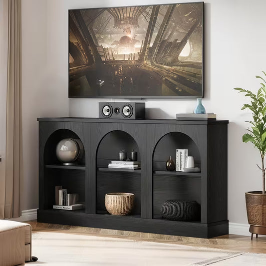 63‑Inch Farmhouse Console Table with 3‑Tier Storage & Arch Cutouts