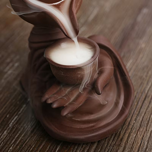 Ceramic Backflow Incense Burner – Handcrafted Waterfall Smoke Holder for Home Décor, Yoga & Aromatherapy (Red / Black)