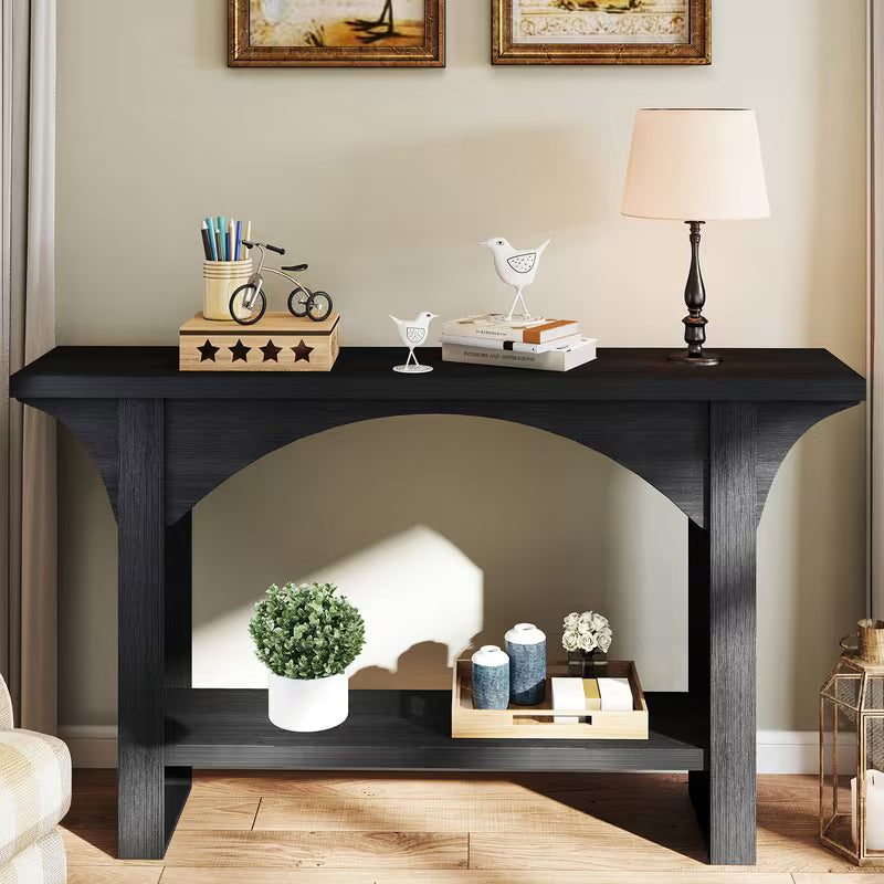 57.5" Solid Hardwood Console Table – Modern Farmhouse Dual‑Level Storage
