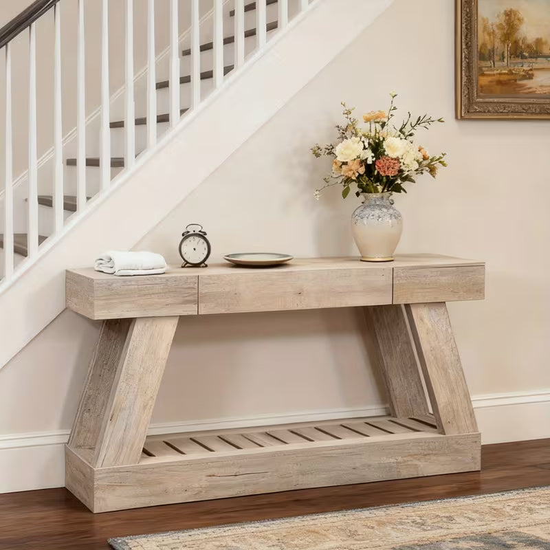 60" Rustic Farmhouse Entry Table – Storage Drawer & Wood Top