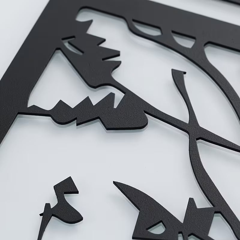 4‑Piece Art Deco Metal Tree Silhouette Wall Sculpture – Modern Botanical Wall Art (Black)