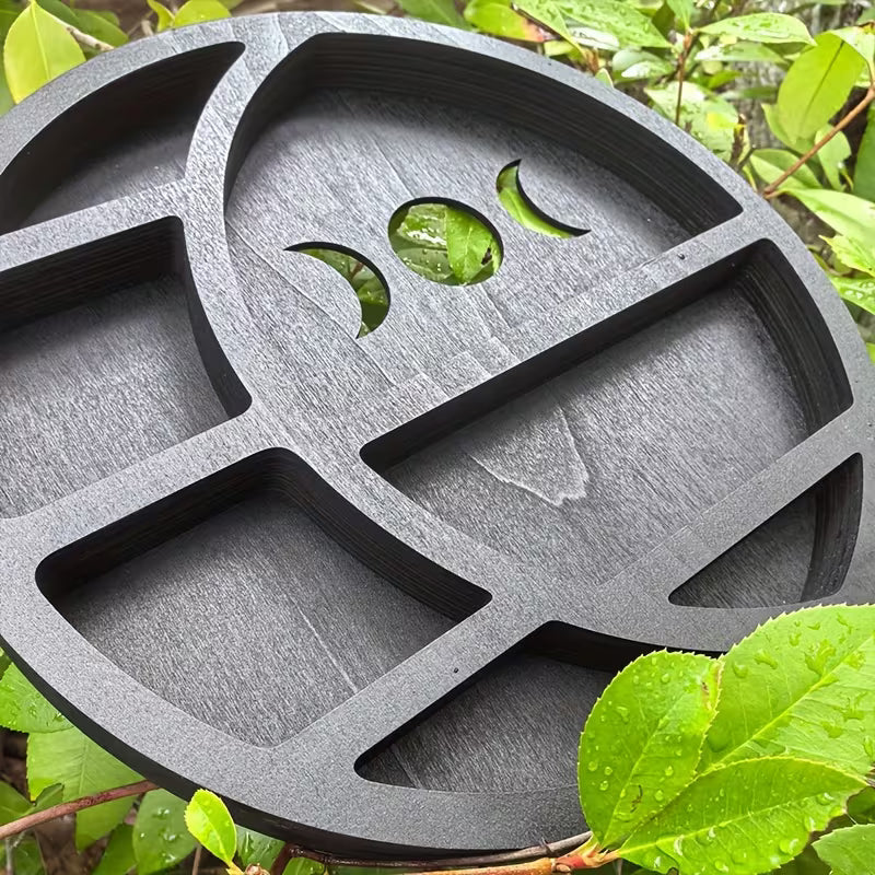 Crystal Wooden Moon Shelf – Crescent & Round Display Shelf for Crystals, Décor & Small Collectibles (Round & Moon Set)