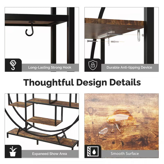 63" Indoor Plant Stand with 5 LED Light Strips – Full‑Moon Round Metal Tiered Shelf for Plant Growing (Black)