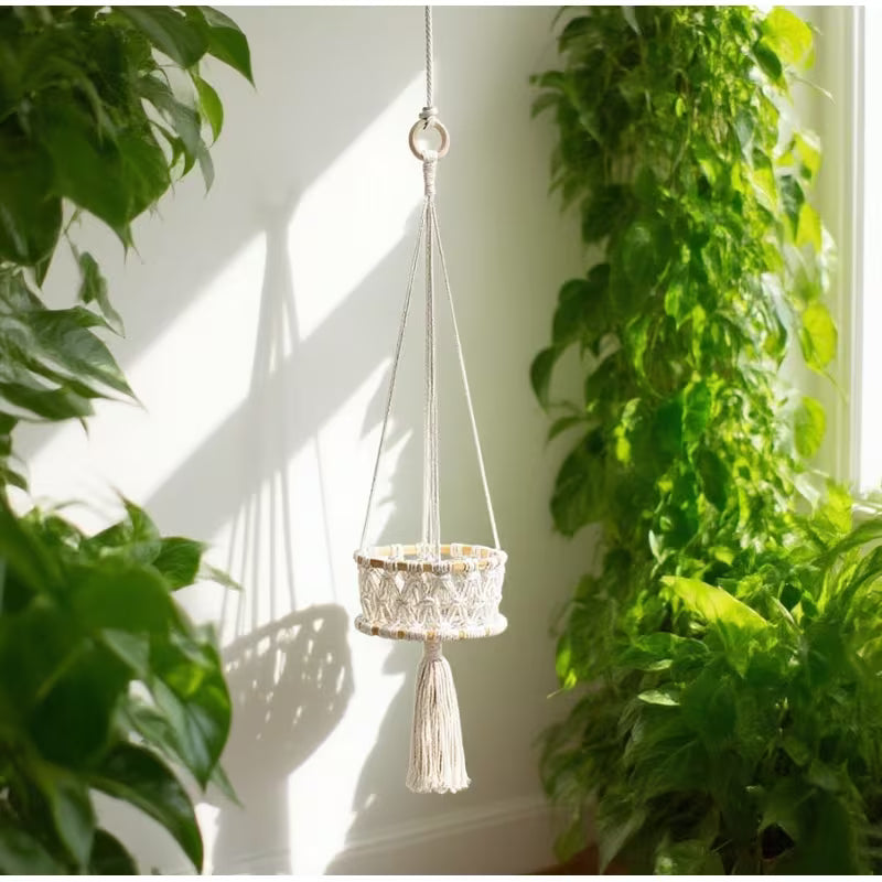 Macrame Hanging Fruit Basket – 1/2/3‑Tier Boho Wall Storage for Fruits, Vegetables & Indoor Plants (Natural Cotton)