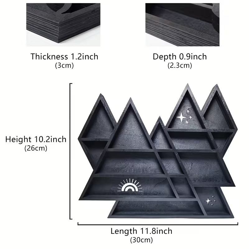 Bohemian Mountain‑Shaped Floating Shelf – Multi‑Compartment Wall Display for Crystals, Trinkets & Décor (Artificial Wood)