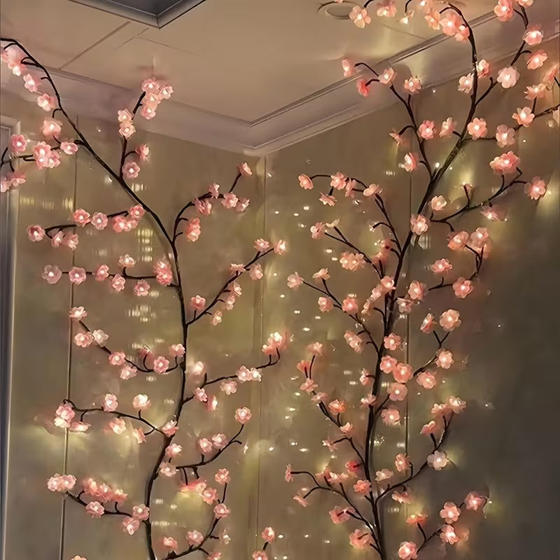 Cherry Blossom LED Branch Lights – Flexible Sakura Vine with 72/96/144 LEDs, USB Powered, 8 Modes