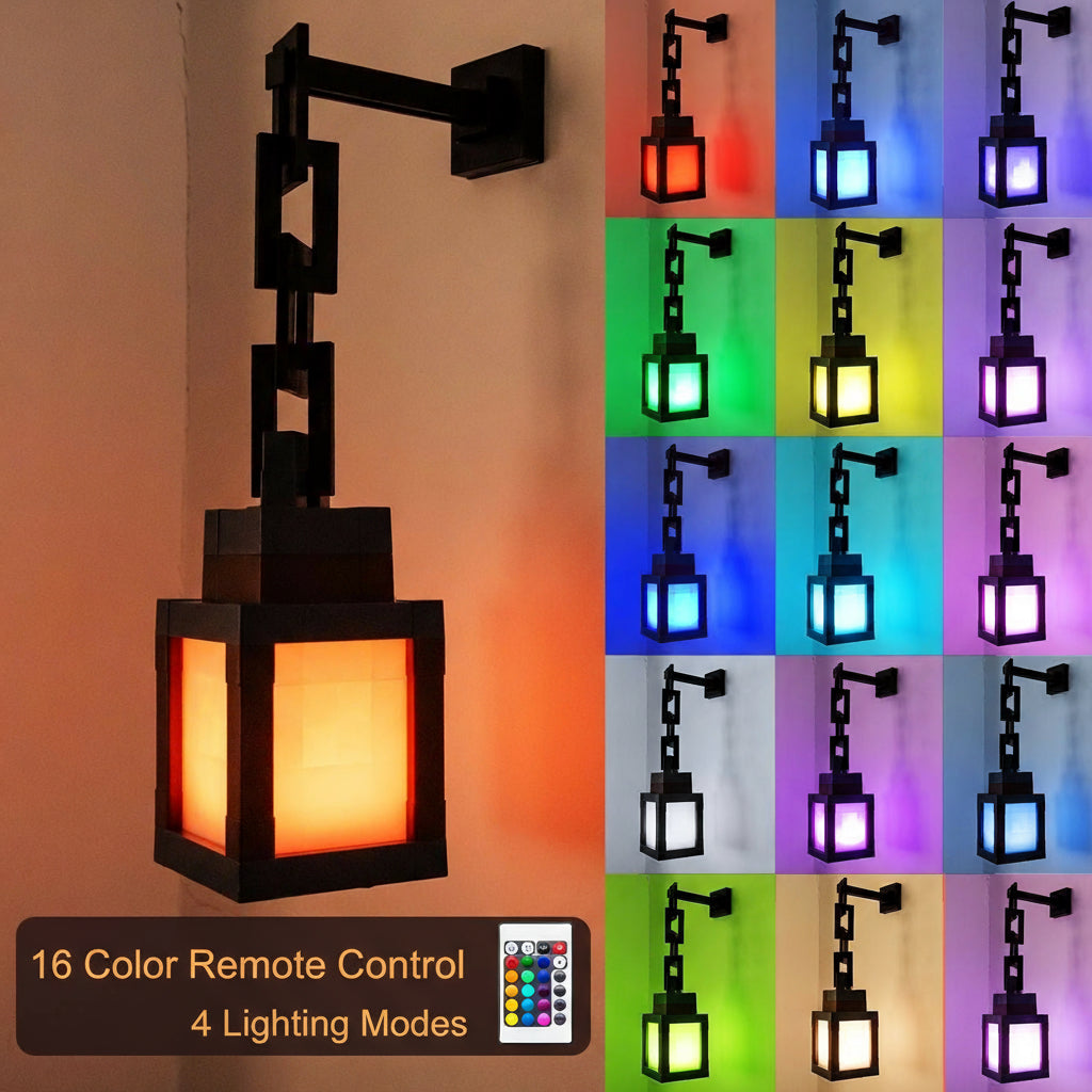 Wall-mounted light fixture with 16 color options and remote control on a gradient background.