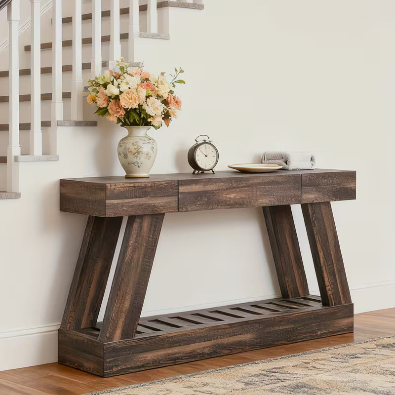 60" Rustic Farmhouse Entry Table – Storage Drawer & Wood Top