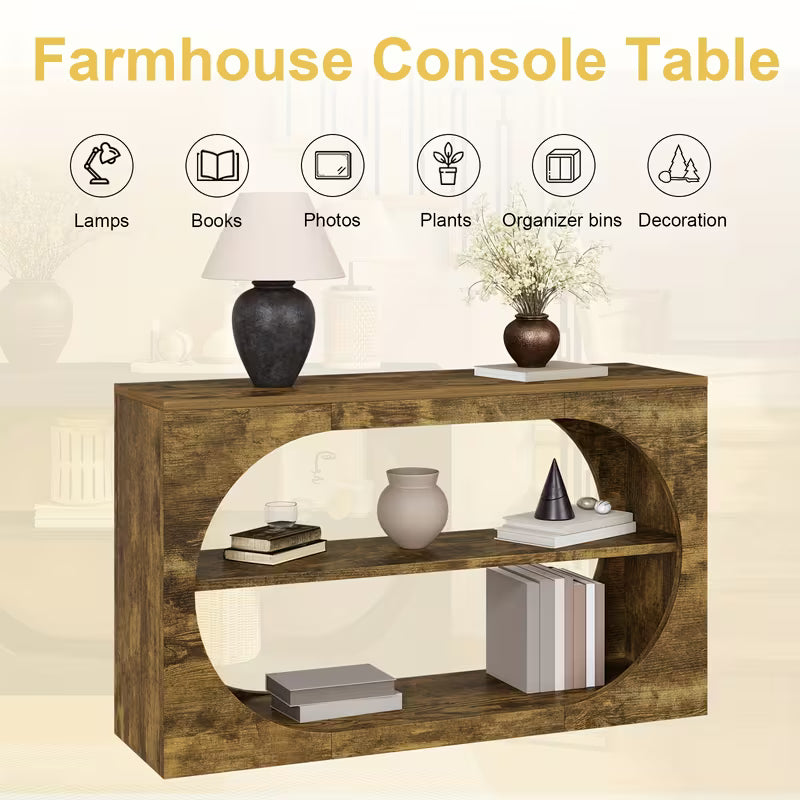 55.13" Rustic Farmhouse Foyer Table – Narrow Double‑Layer Storage