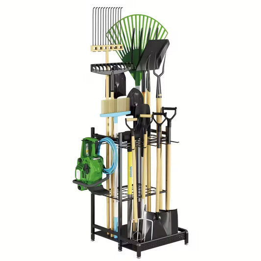 Heavy‑Duty Metal Garden Tool Organizer – Multi‑Tier Standing Tool Rack with Hooks for Long‑Handled Tools