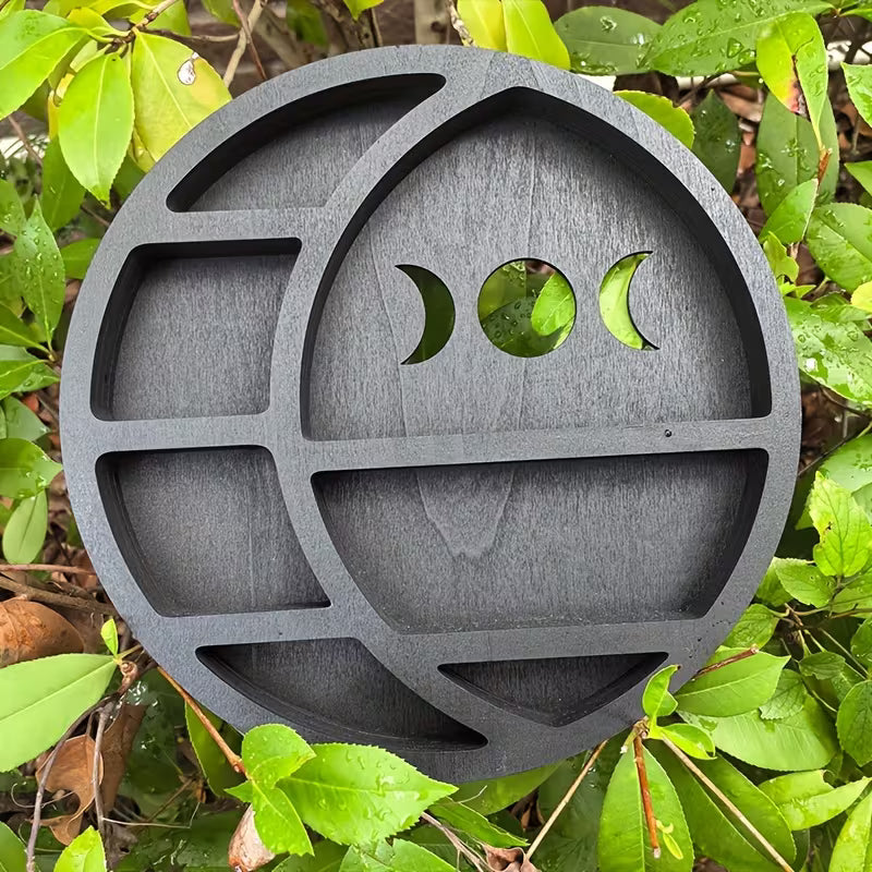 Crystal Wooden Moon Shelf – Crescent & Round Display Shelf for Crystals, Décor & Small Collectibles (Round & Moon Set)