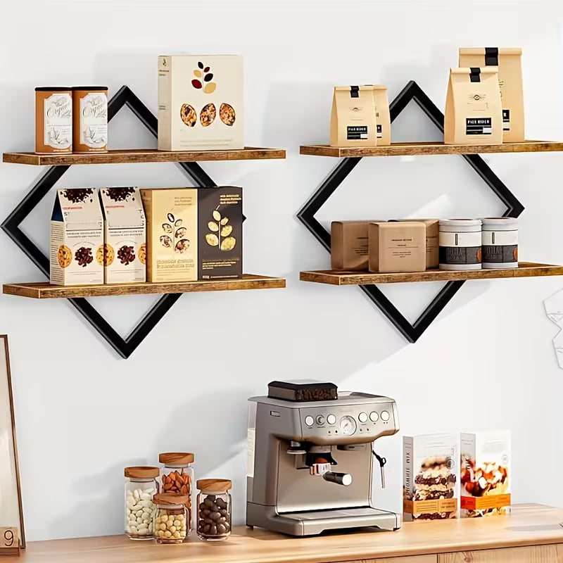 Floating Shelves – Set of 2 Two‑Tier Wall‑Mounted Shelves for Living Room, Bedroom, Kitchen & Office (Country Brown)