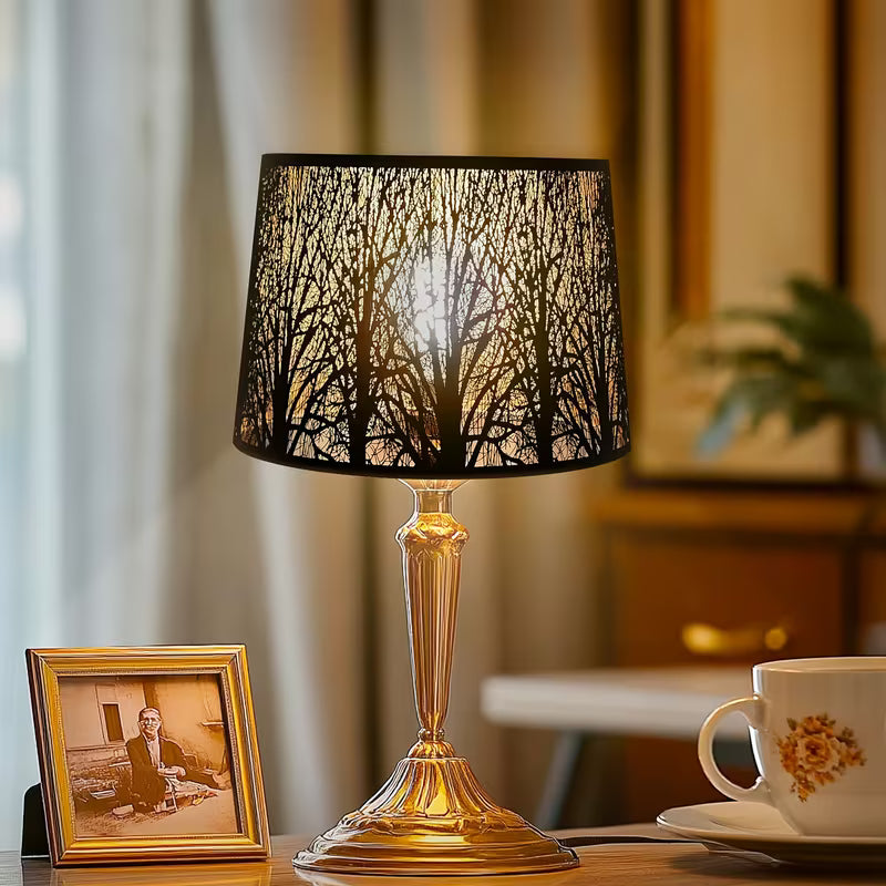 Tree of Life Drum Lampshade – 10x12x8" Etched Metal Shade for Table & Floor Lamps (Spider Fitter)