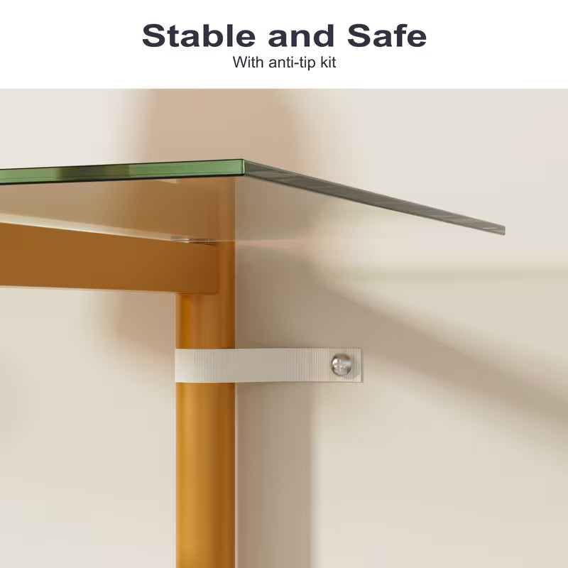 Mid‑Century Modern Glass Sofa Table – 2‑Tier Entryway & Behind‑Couch Table with Golden Metal Legs (White / Brown)