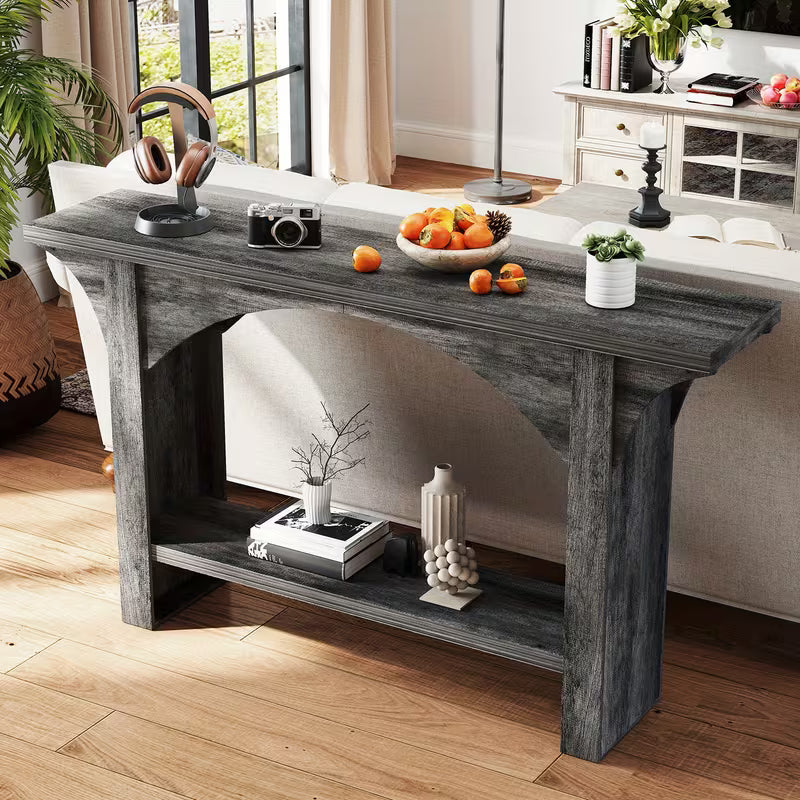 57.5" Solid Hardwood Console Table – Modern Farmhouse Dual‑Level Storage