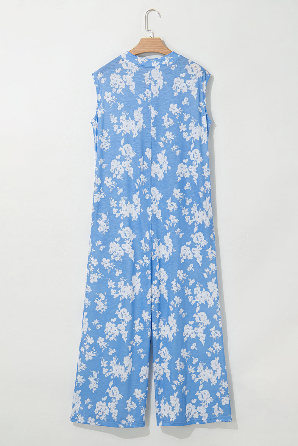Myosotis Floral Print Half Button Wide Leg Relaxed Sleeveless Jumpsuit