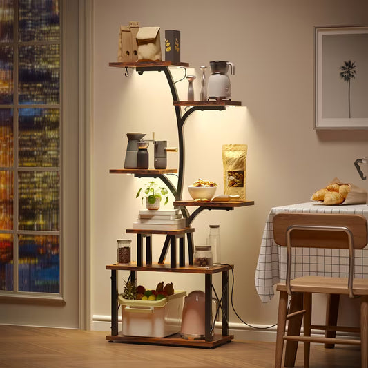 Wood Vertical Shelving Unit – Space‑Saving Standing Storage Shelf with Multi‑Tier Cubby Design (Natural Wood)