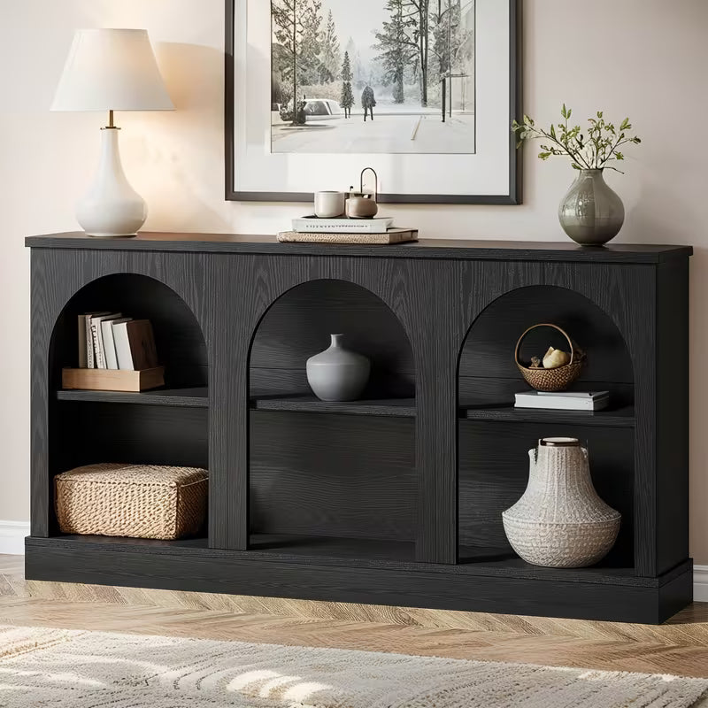 63‑Inch Farmhouse Console Table with 3‑Tier Storage & Arch Cutouts