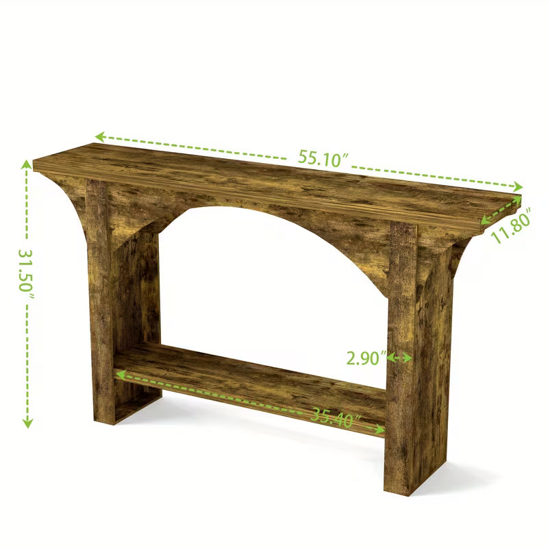 57.5" Solid Hardwood Console Table – Modern Farmhouse Dual‑Level Storage