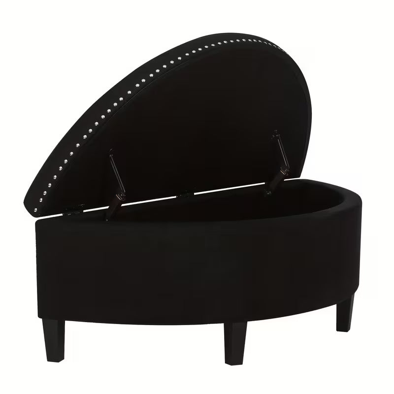 43.5" Velvet Half‑Moon Storage Bench with Tufting, Rivet Trim & Hardwood Frame (Multiple Colors)