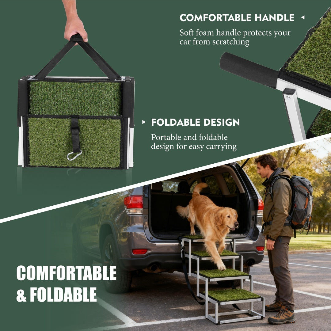 Foldable Dog Ramp For Cars, SUVs, Trucks, Portable Pet Dog Stairs For Large Dogs With Non-Slip Surface  Reinforced Design, Lightweight Yet Sturdy Supports Up To 250lbs